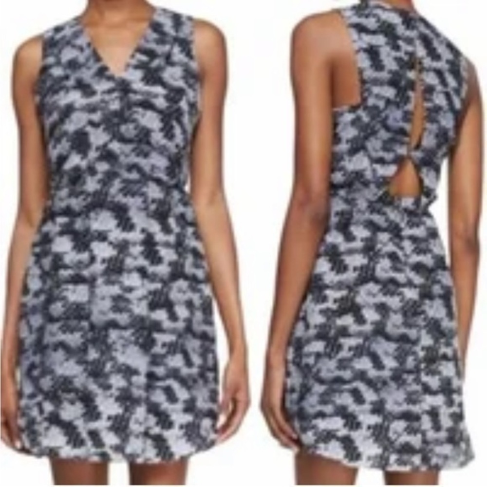 🐠Rebecca Taylor Summer Storm Silk Printed Dress Size 4 gray cutout back - Picture 1 of 8